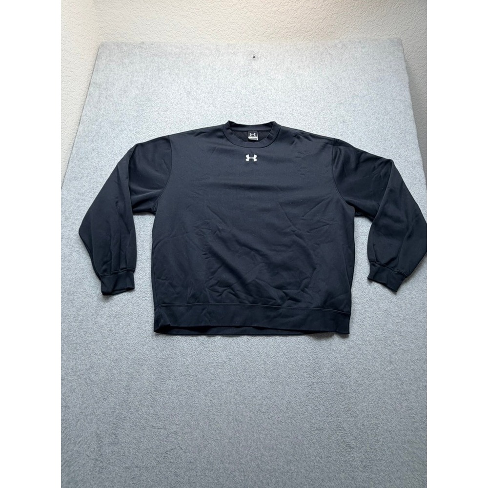 Under Armour Mens XL Black Crewneck Sweatshirt Center Logo Fleece Pullover